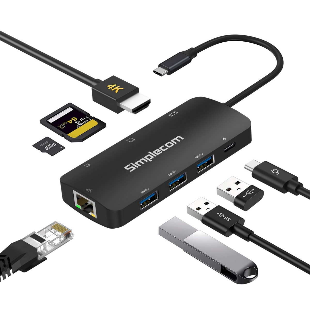 A large marketing image providing additional information about the product Simplecom CHT580 USB-C SuperSpeed 8-in-1 Multiport Docking Station - Additional alt info not provided